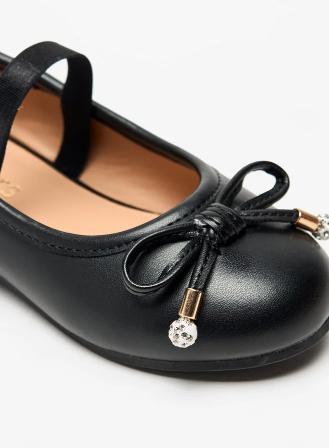 جونيورز Girls Bow Accent Slip-On Ballerina Shoes with Elastic Strap