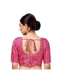 Studio Shringaar Studio Shringaar Women's Polyester Elbow Length Sleeves Bandhani Print Silky Saree Blouse(Rani, 36)  - Image 2