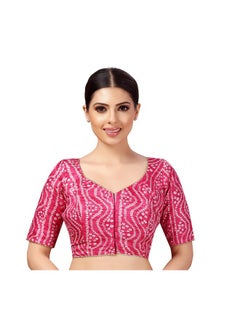 Studio Shringaar Studio Shringaar Women's Polyester Elbow Length Sleeves Bandhani Print Silky Saree Blouse(Rani, 36)  - Image 1