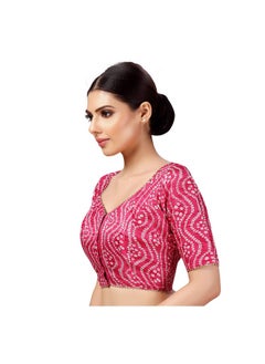 Studio Shringaar Studio Shringaar Women's Polyester Elbow Length Sleeves Bandhani Print Silky Saree Blouse(Rani, 36)  - Image 4
