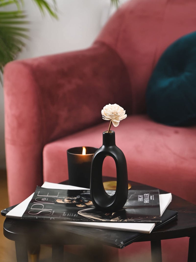 Purezento Modern Decorative Kieko Donut Vases for Home Decor | Centerpieces | Kitchen | Office with Unique Quality for Home Decor Center Table, Flowers Pot, Bedroom Side Corners (Black,6 Inch) - Image 4