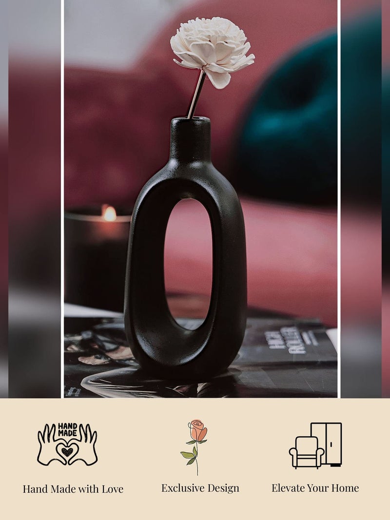 Purezento Modern Decorative Kieko Donut Vases for Home Decor | Centerpieces | Kitchen | Office with Unique Quality for Home Decor Center Table, Flowers Pot, Bedroom Side Corners (Black,6 Inch) - Image 3