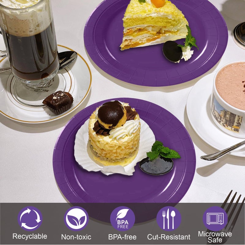 Aixuler 40Pcs Disposable Paper Plates Purple Including 20pcs 9"" and 20pcs 7"" Plates Strong and Sturdy Disposable Plates for Party  Dinner  Holiday  Picnic Birthday Party  Dinner Table  Wedding - Image 5