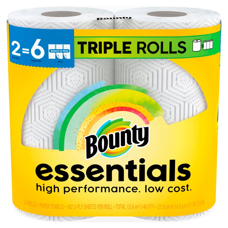 باونتي مناشف ورقية بيضاء من Bounty Essentials Select-A-Size، 2 لفافة ثلاثية = 6 لفافات عادية - Image 1