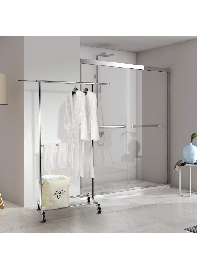 Simple Trending Simple Trending Double Rod Clothing Garment Rack, Rolling Clothes Organizer on Wheels for Hanging Clothes, Chrome - Image 2