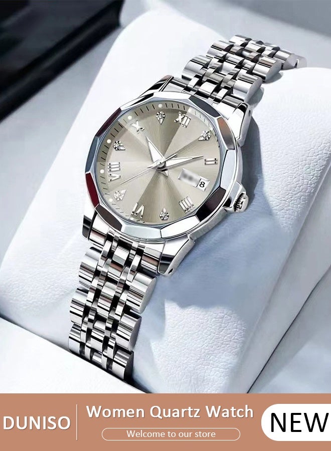 DUNISO Women's watch, steel bracelet double calendar women's watch, water-resistant women's wristwatch, high-end women's watch, women's style watch - Image 1