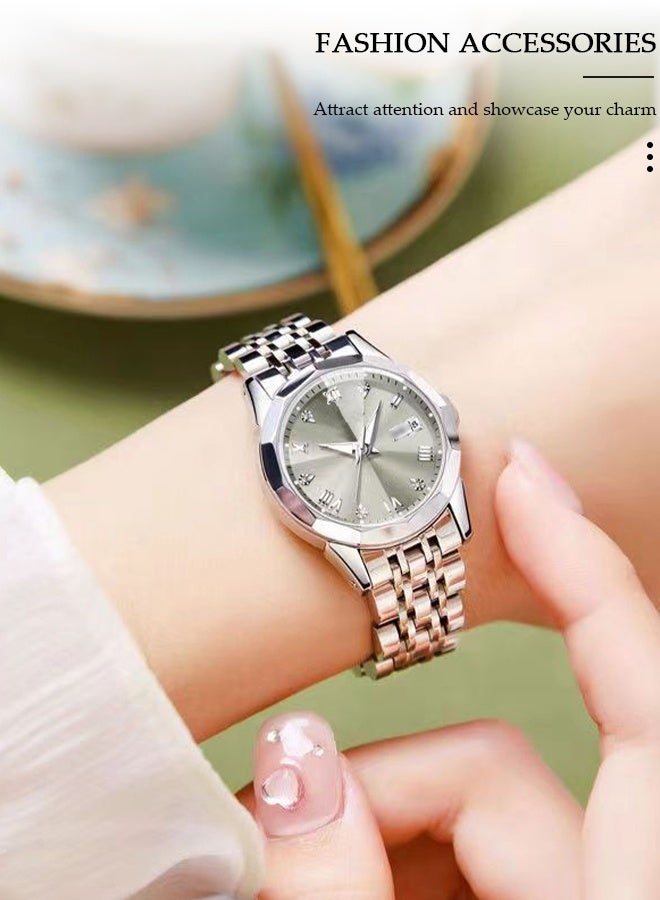 DUNISO Women's watch, steel bracelet double calendar women's watch, water-resistant women's wristwatch, high-end women's watch, women's style watch - Image 3