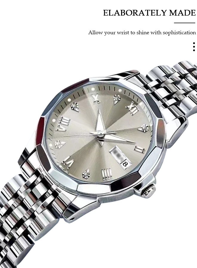 DUNISO Women's watch, steel bracelet double calendar women's watch, water-resistant women's wristwatch, high-end women's watch, women's style watch - Image 5