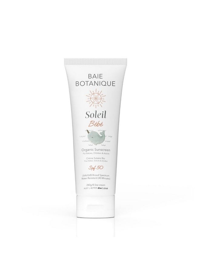 باي بوتانيك - جديد - أنبوب Baie Botanique Soleil Bébé - واقي شمسي عضوي غير سام للأطفال والرضع بعامل حماية من الشمس 50 - عباد الشمس والجوجوبا - بدون رائحة - طبيعي - نباتي - بدون طلاء أبيض - آمن على الشعاب المرجانية - UVA/UVB - 240 جرام - Image 1