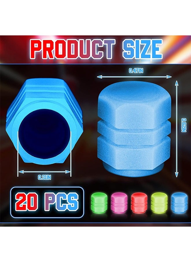 HY 20 Pcs Glow in The Dark Tire Valve Caps Glow in The Dark Valve Stem Caps Glow in The Dark Tire Caps Glow in The Dark Valve Caps for Most Cars Motorcycles Bicycles (5Colors)  - Image 2