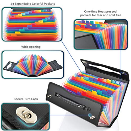 CNK Accordion File Folders with 24 Pockets Organizer for Document Paper Storage Folder Documents Expanding Binder Folio Pocket Receipt Filing Expandable Files Dividers Labels Letter Durable Handle - Image 4