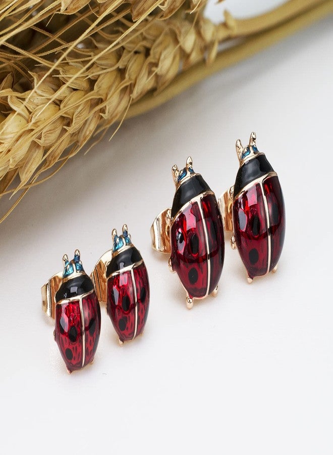 HQLA Hypoallergenic Christmas Stud Earrings18K Rose Gold Plated Red Ladybug Little Animal Cute Tiny Studs for Women Xmas Party Gifts Fashion Jewelry(Middle) - Image 3