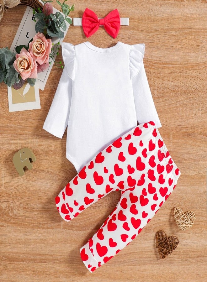 FOCICI Baby Girl Valentines Outfit 3-6 Month Infant Clothes Love Elephant Romper Top + Heart Pants Cute Bow Headband 3pc Set Red 3-6 Months - Image 3