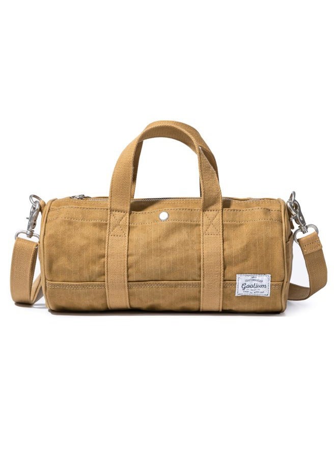 GOOTIUM Compact Crossbody Bag – Canvas Shoulder Bag & Travel Organizer – Vintage Cylinder Style Mini Tote, Small Barrel Bag, Camel, Small, Barrel Style Crossbody Bag - Image 1