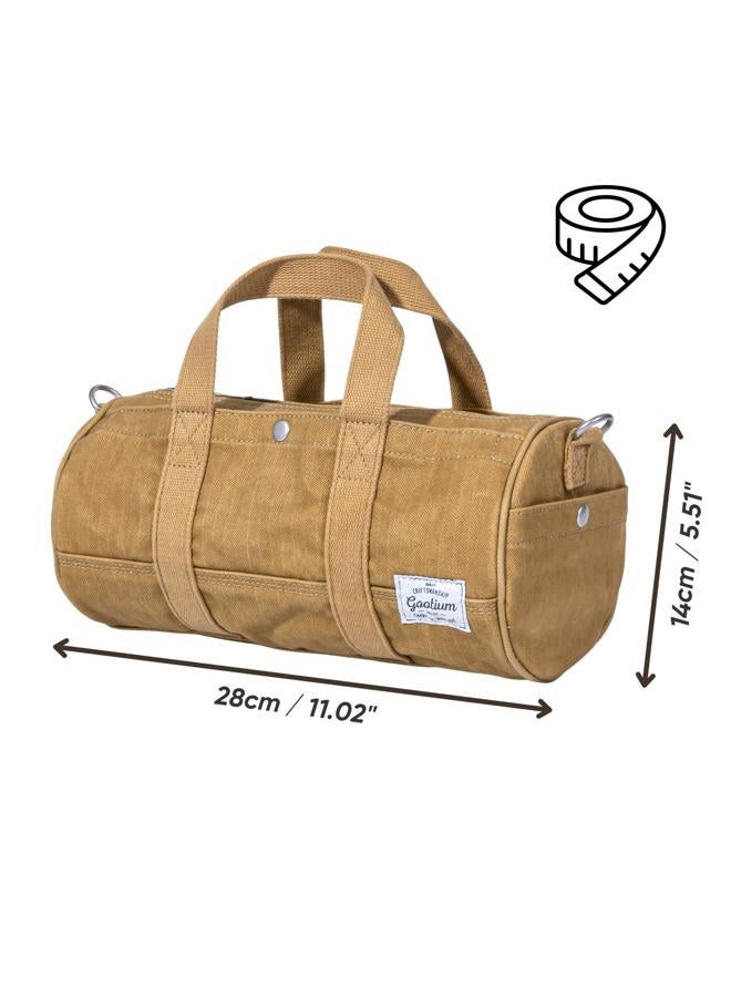 GOOTIUM Compact Crossbody Bag – Canvas Shoulder Bag & Travel Organizer – Vintage Cylinder Style Mini Tote, Small Barrel Bag, Camel, Small, Barrel Style Crossbody Bag - Image 5