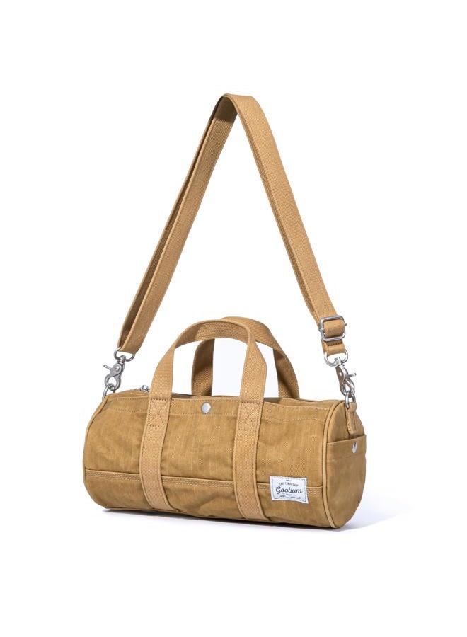 GOOTIUM Compact Crossbody Bag – Canvas Shoulder Bag & Travel Organizer – Vintage Cylinder Style Mini Tote, Small Barrel Bag, Camel, Small, Barrel Style Crossbody Bag - Image 2