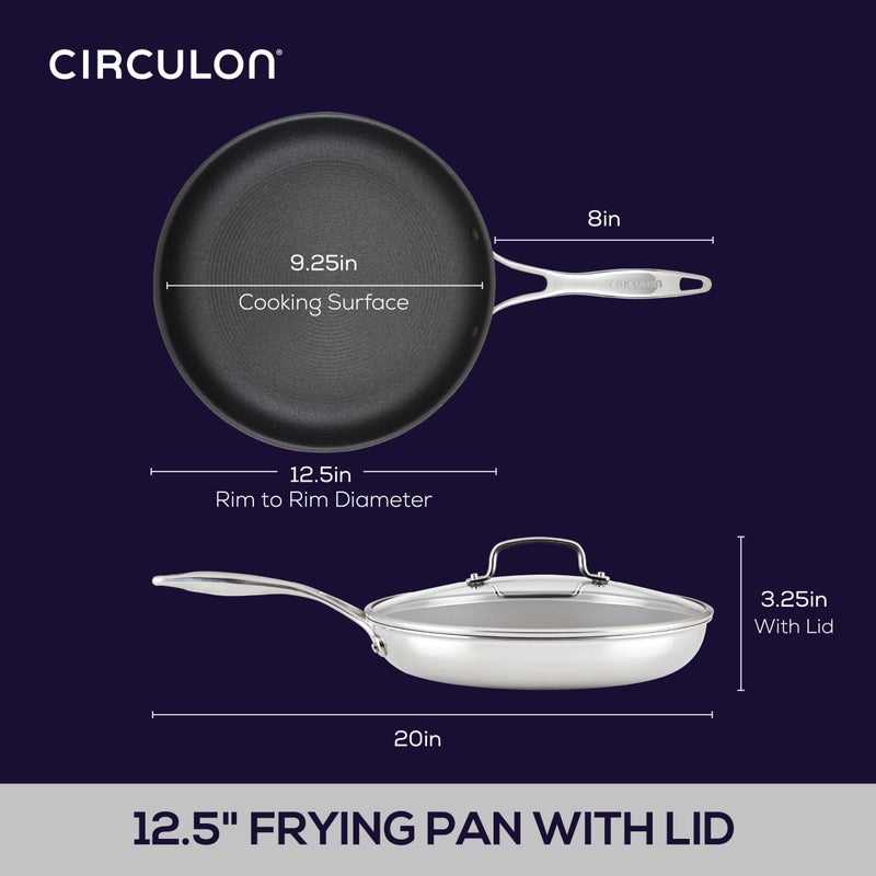 Circulon C1 Series Clad Stainless Steel with ScratchDefense Technology Cookware Nonstick Induction Frying Pan/Skillet with Lid, Metal Utensil Safe, 12.5 Inch Fry Pan - Polished Stainless Steel - Image 3