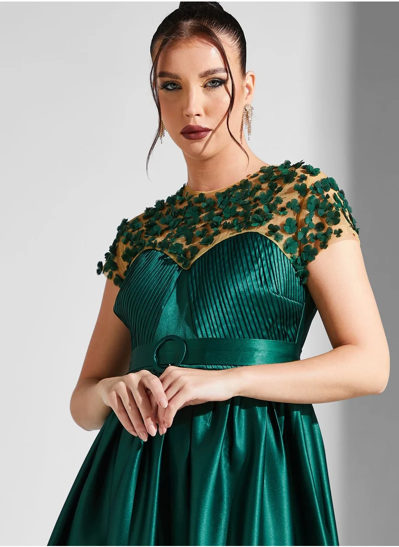 Threadz by Ajooni Lace Detail Belted Dress