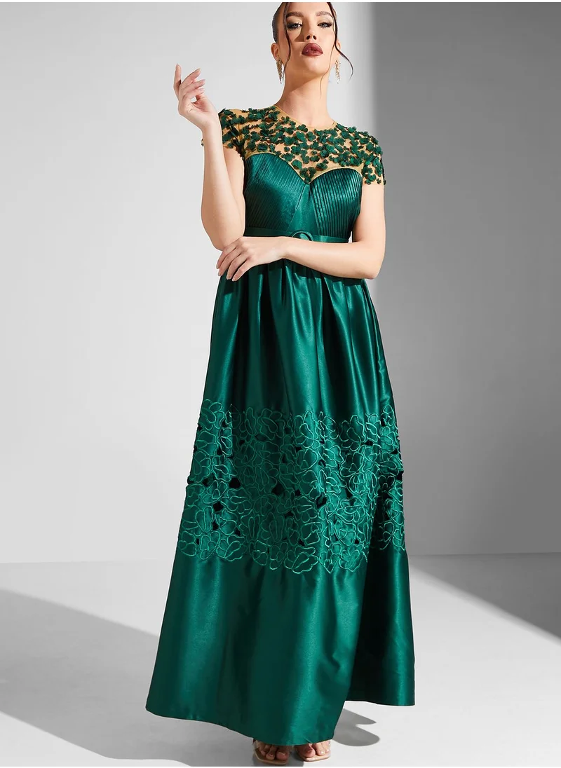 Threadz by Ajooni Lace Detail Belted Dress