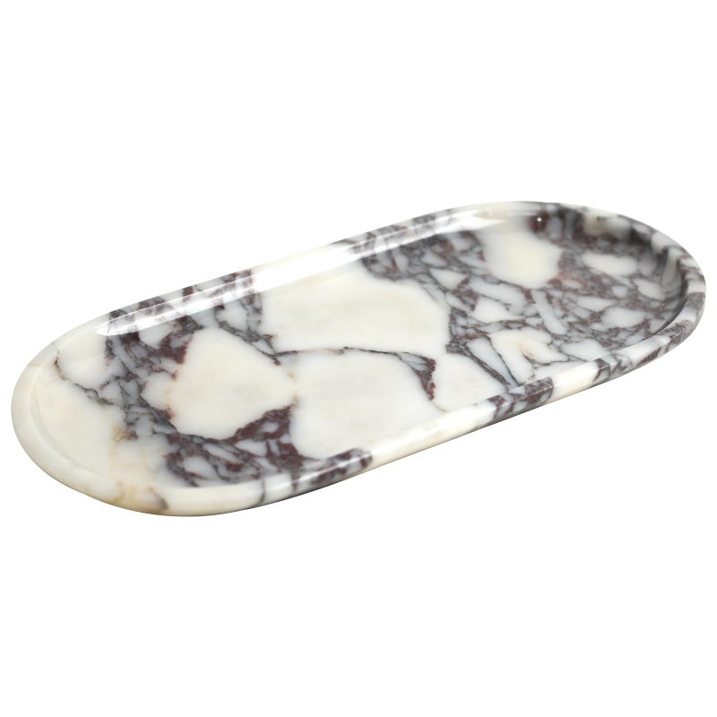 DUANYAN Natural Marble Tray, Coffee Table, Food, Fruit, Paper Cup, Cake Display, Coffee bar, Family Gatherings, Seasonal Holiday Decoration Tray(Viola-oval-11 x5 x0.7) - Image 1