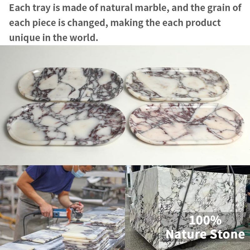 DUANYAN Natural Marble Tray, Coffee Table, Food, Fruit, Paper Cup, Cake Display, Coffee bar, Family Gatherings, Seasonal Holiday Decoration Tray(Viola-oval-11 x5 x0.7) - Image 3