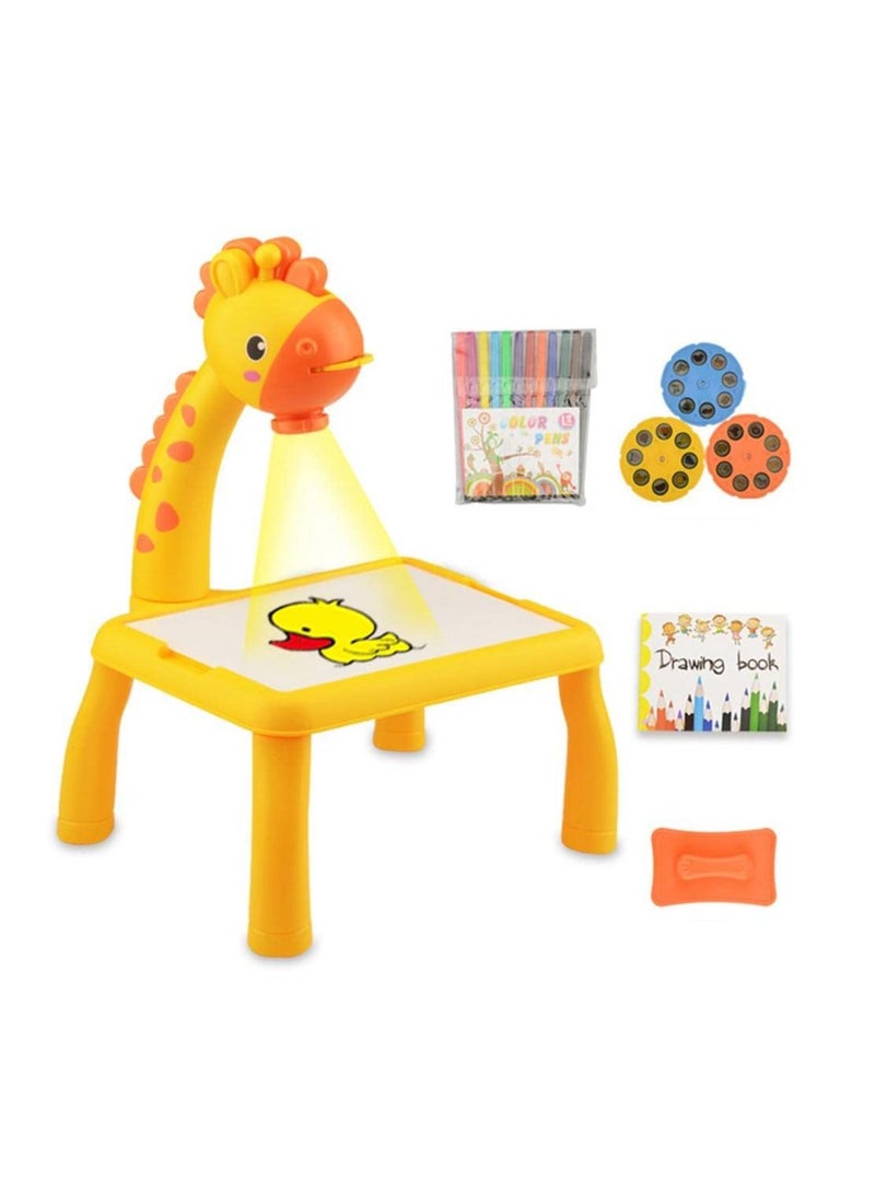 Children Led Projector Art Drawing Table Toys Kids Painting Board Desk Arts Crafts Educational Learning Paint Tools Toy for Girl(Yellow) - Image 1