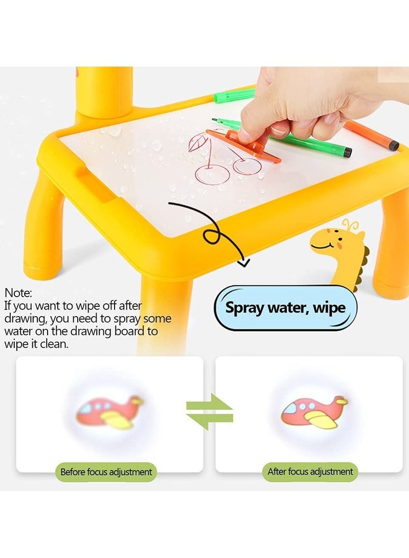 Children Led Projector Art Drawing Table Toys Kids Painting Board Desk Arts Crafts Educational Learning Paint Tools Toy for Girl(Yellow) - Image 4