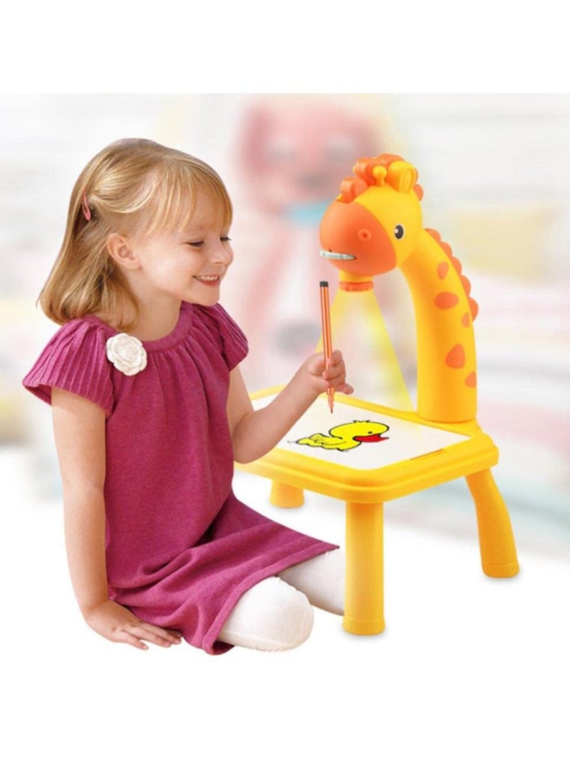 Children Led Projector Art Drawing Table Toys Kids Painting Board Desk Arts Crafts Educational Learning Paint Tools Toy for Girl(Yellow) - Image 2