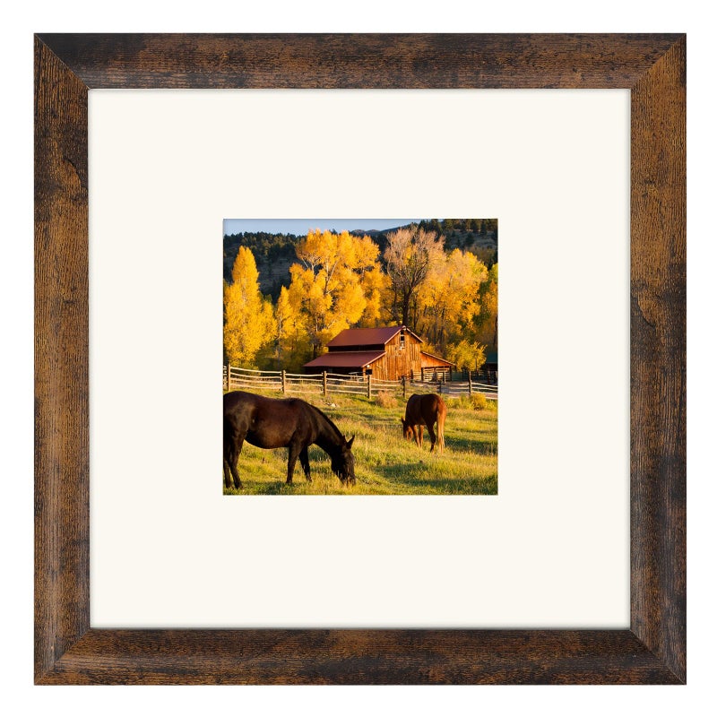 AEVETE Picture Frame 8x8 Dark Brown Photo Frames Rustic for Wall and Desk Decor
