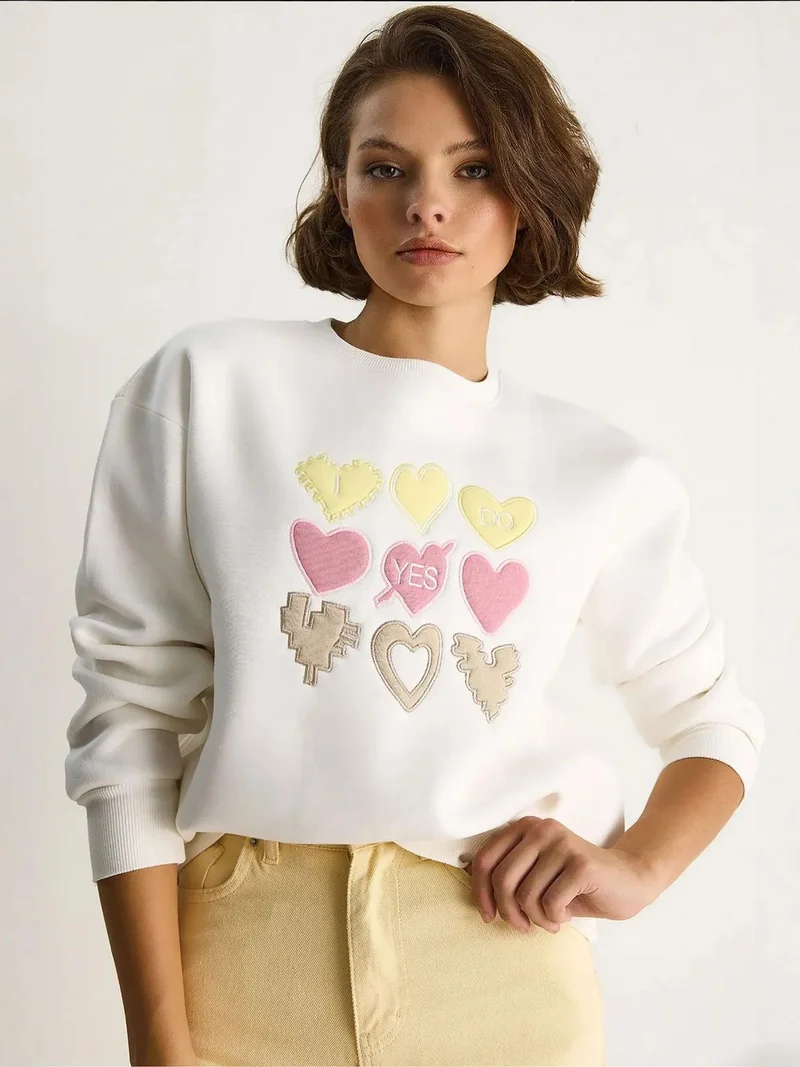 Bianco Lucci LUCCI Back Printed Relaxed Fit Crew Neck Sweatshirt
