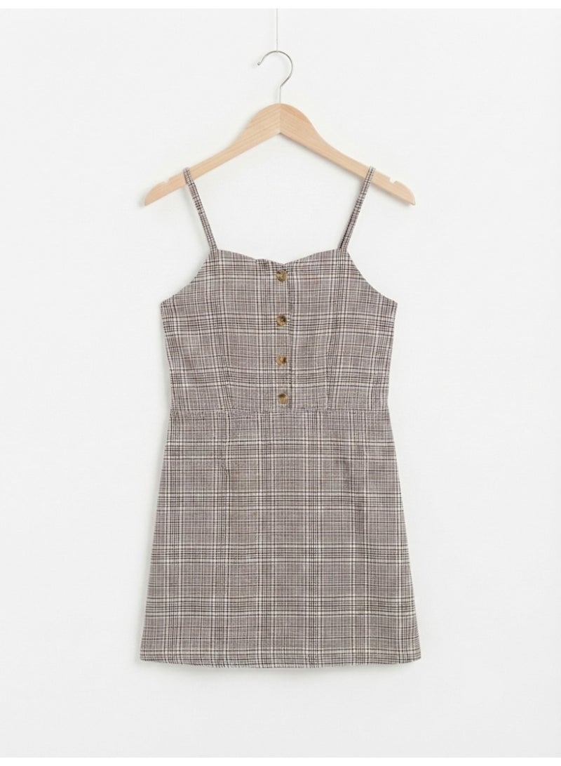 بريمارك فستان بناتي كاروهات بحمالات رفيعة وأزرار أمامية قصير - Image 2