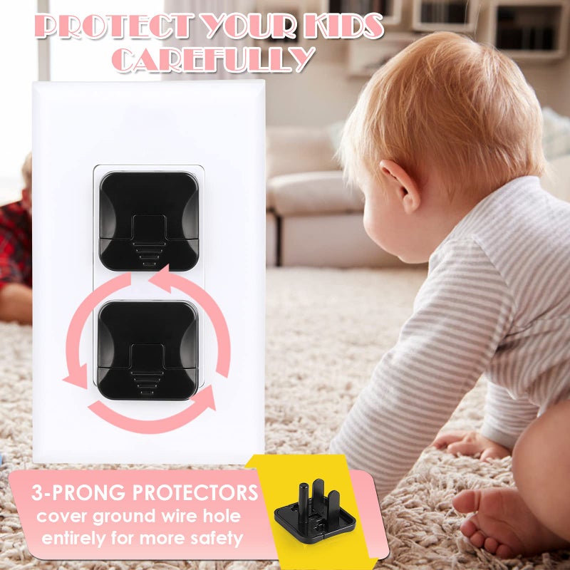 Babepai Outlet Covers Babepai 38-Pack Black Child Proof Electrical Protector Safety Improved Baby Safety Plug Covers - Image 2
