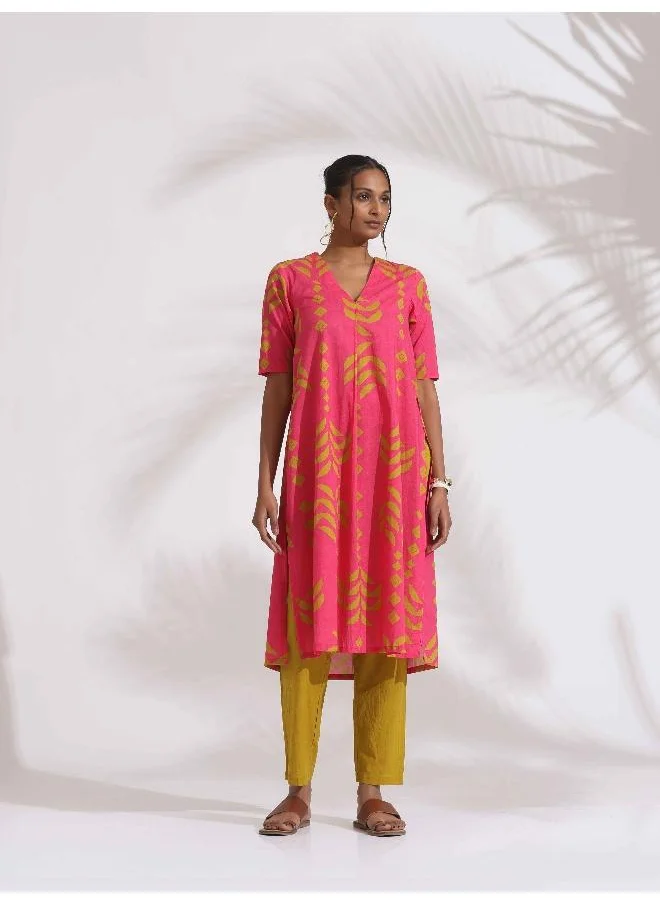 ترو برونز trueBrowns Pink Cotton Print A-line Kurta Set
