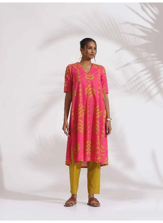 ترو برونز trueBrowns Pink Cotton Print A-line Kurta Set