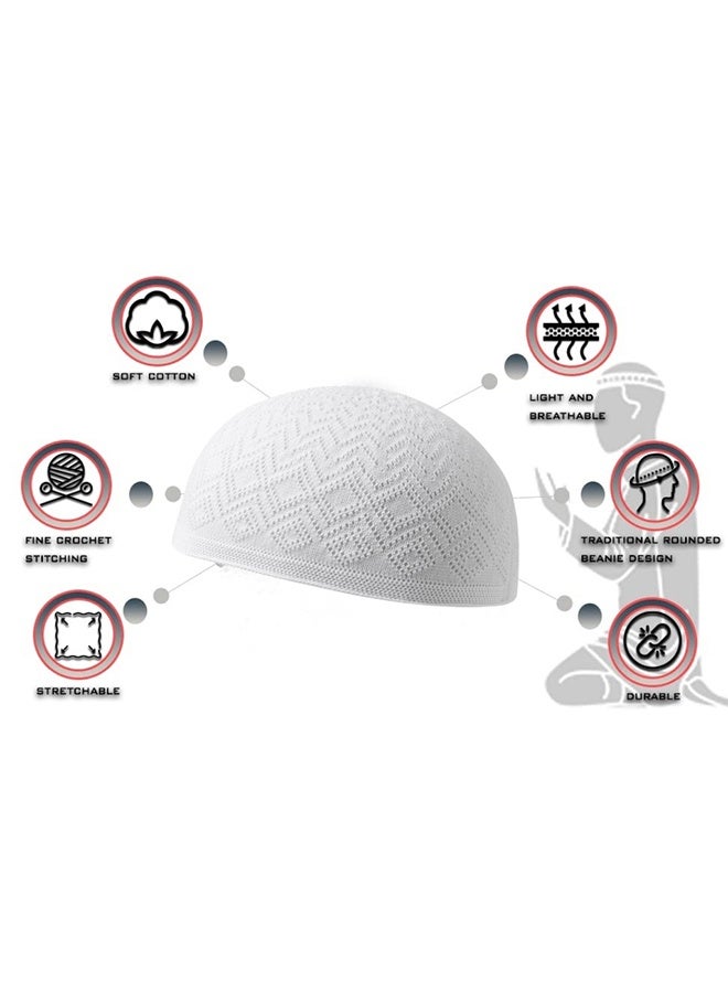 TodyJeyHo Muslim prayer hat prayer bead set for men and women, Islamic prayer beads, hand woven elastic Taqiyah hat, Ramadan gift, white - Image 2