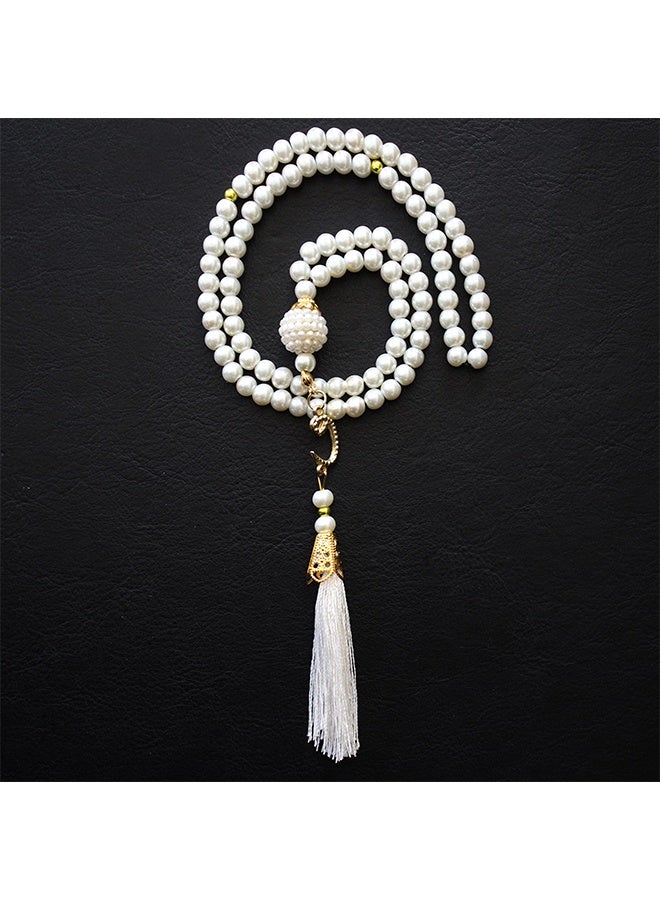 TodyJeyHo Muslim prayer hat prayer bead set for men and women, Islamic prayer beads, hand woven elastic Taqiyah hat, Ramadan gift, white - Image 5