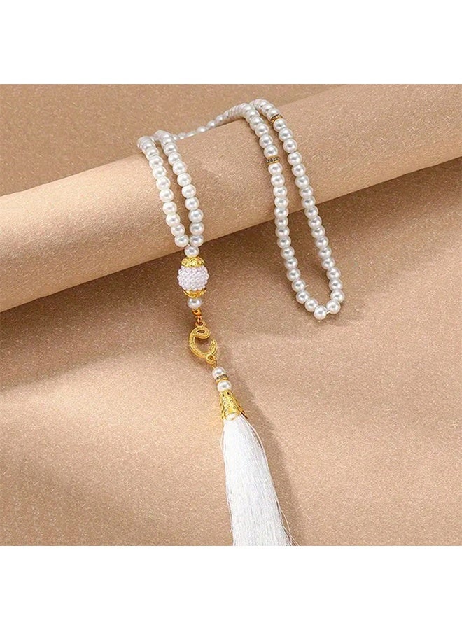 TodyJeyHo Muslim prayer hat prayer bead set for men and women, Islamic prayer beads, hand woven elastic Taqiyah hat, Ramadan gift, white - Image 3