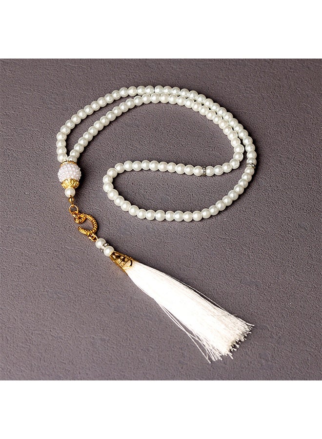 TodyJeyHo Muslim prayer hat prayer bead set for men and women, Islamic prayer beads, hand woven elastic Taqiyah hat, Ramadan gift, white - Image 4