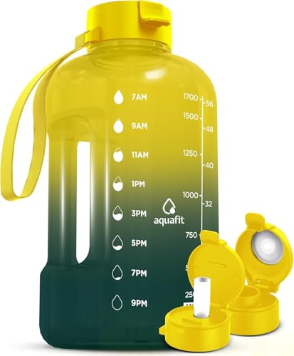 AQUAFIT 64 oz Water Bottle with Time Marker Straw Chug Lid BPA Free Half Gallon Gym Water Bottle with Handle Big Gallon Jug Forest Fade 64 Ounces - Image 1