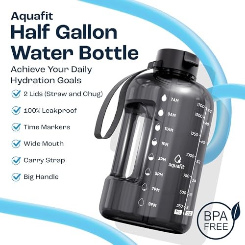 AQUAFIT 64 oz Water Bottle with Time Marker Straw Chug Lid BPA Free Half Gallon Gym Water Bottle with Handle Big Gallon Jug Forest Fade 64 Ounces - Image 3