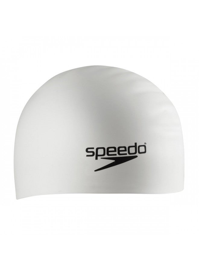Speedo Unisex-Adult Swim Cap Silicone Long Hair White, One Size