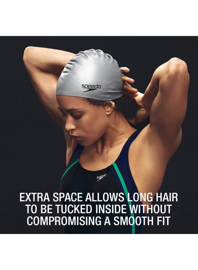 Speedo Unisex-Adult Swim Cap Silicone Long Hair White, One Size