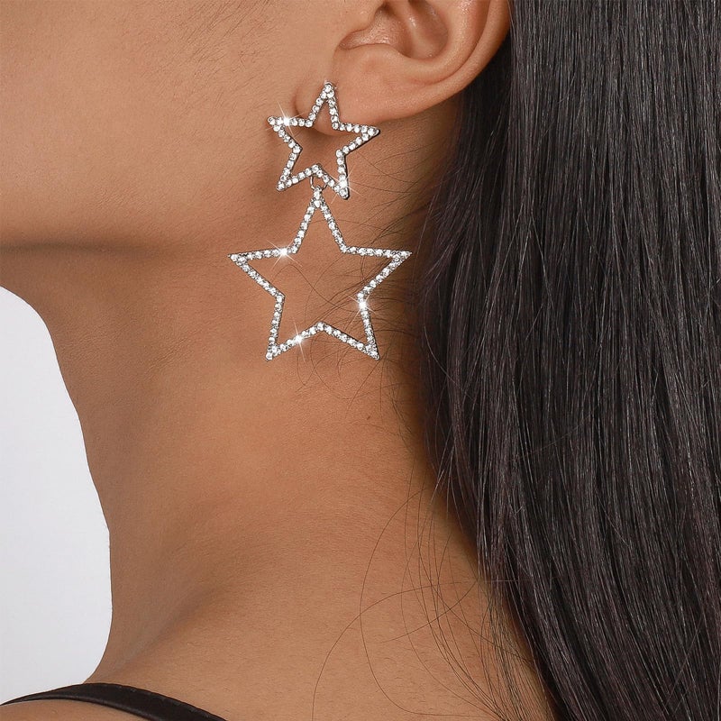 HTH Rhinestone Star Earrings for Women Crystal Big Star Earring Party Jewelry - Image 2