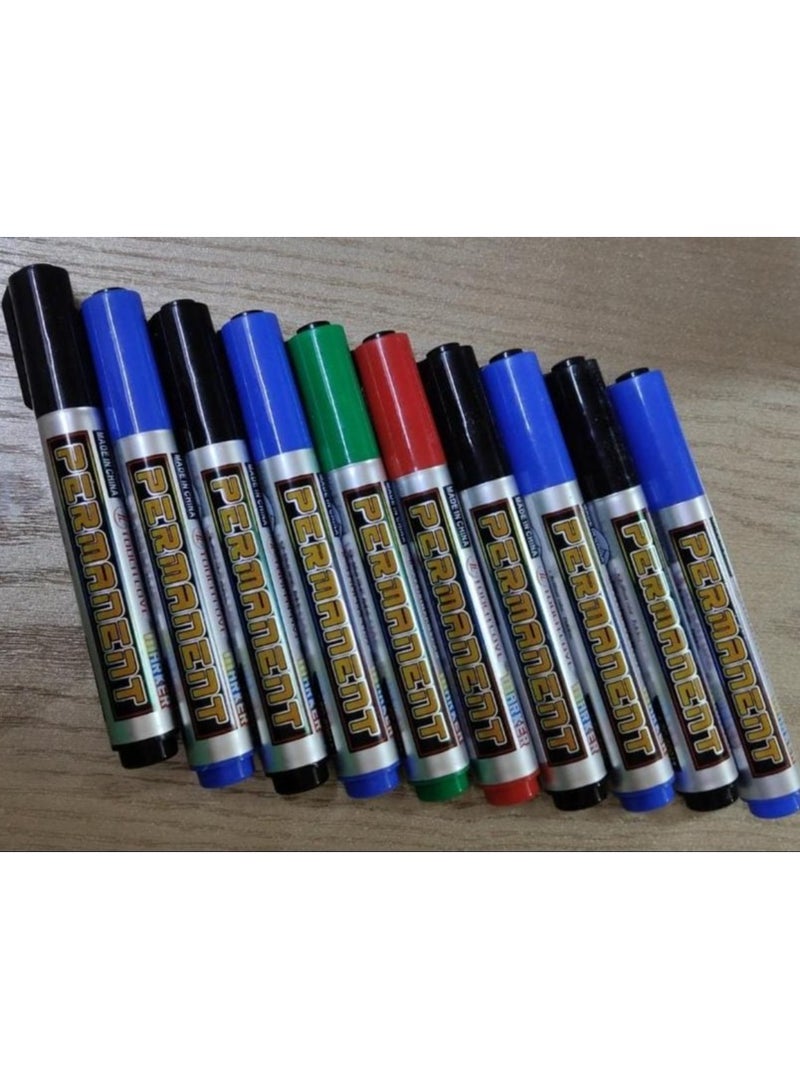 Fixed point marker pen (non-erasable) chiseled set of 10 pens - 4 blue / 4 black / 1 red / 1 green - Image 1