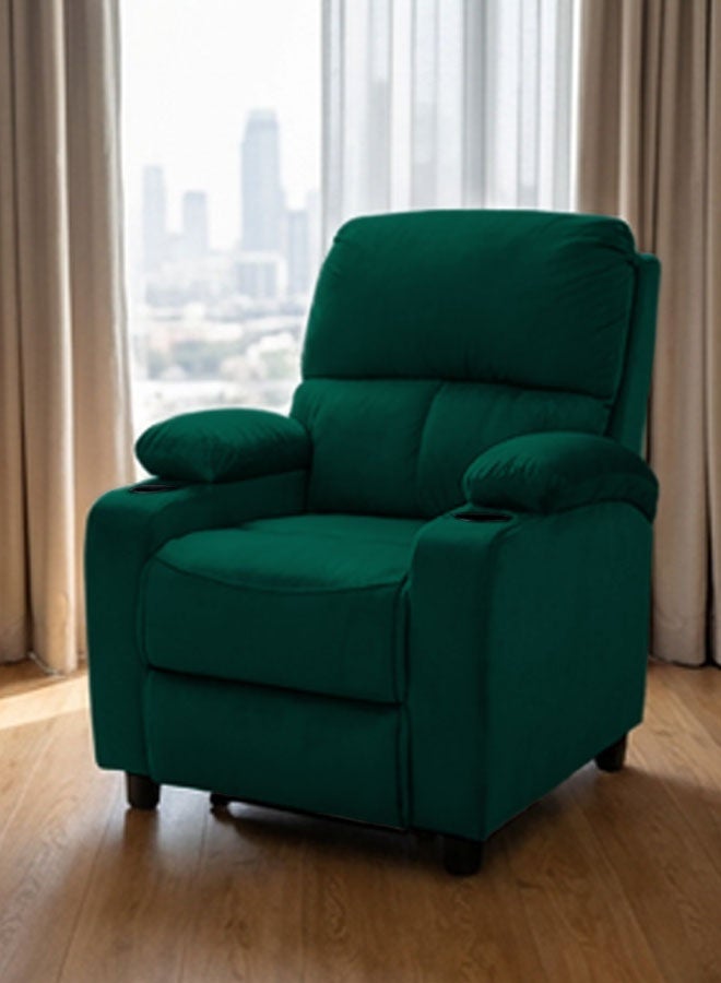 REGAL IN HOUSE Cinematic Velvet Upholstered Classic Recliner Chair With Bed Mode - Dark Green - 90x95x80cm - Image 1