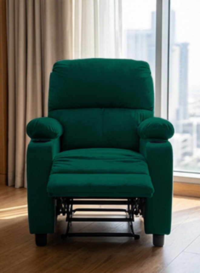REGAL IN HOUSE Cinematic Velvet Upholstered Classic Recliner Chair With Bed Mode - Dark Green - 90x95x80cm - Image 2