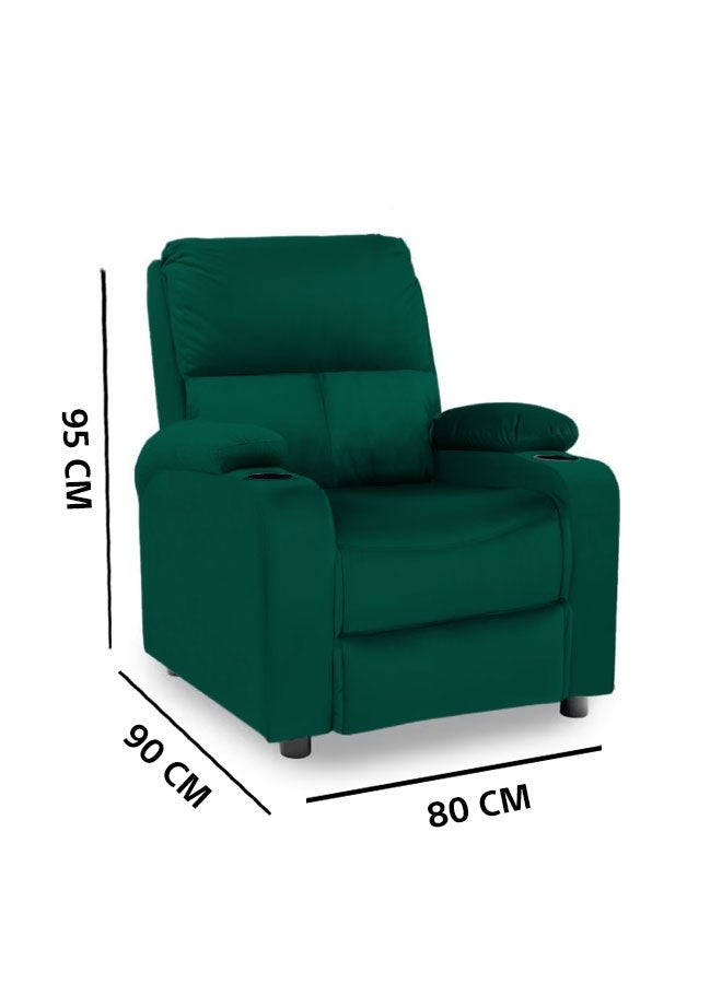 REGAL IN HOUSE Cinematic Velvet Upholstered Classic Recliner Chair With Bed Mode - Dark Green - 90x95x80cm - Image 3
