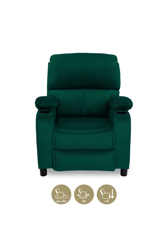 REGAL IN HOUSE Cinematic Velvet Upholstered Classic Recliner Chair With Bed Mode - Dark Green - 90x95x80cm - Image 4