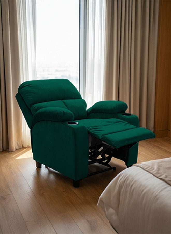 REGAL IN HOUSE Cinematic Velvet Upholstered Classic Recliner Chair With Bed Mode - Dark Green - 90x95x80cm - Image 5