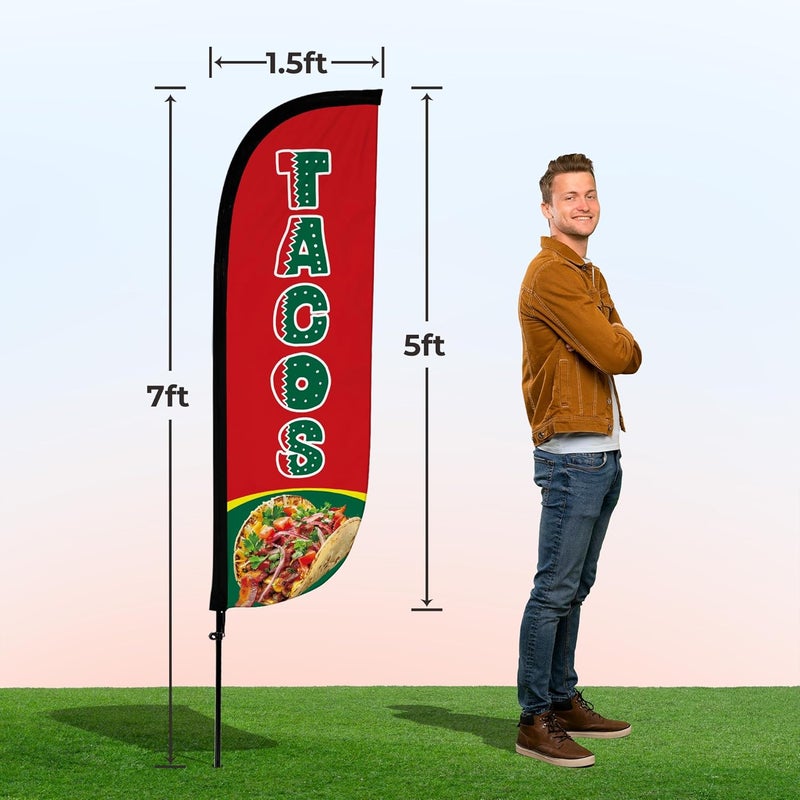 LookOurWay LookOurWay Feather Flag Pole Kit  7 Feet Tall Advertising Banner with Fiberglass Pole Set and Ground Spike for Business Promotion  Mexican Food Flags  Tacos  - Image 4